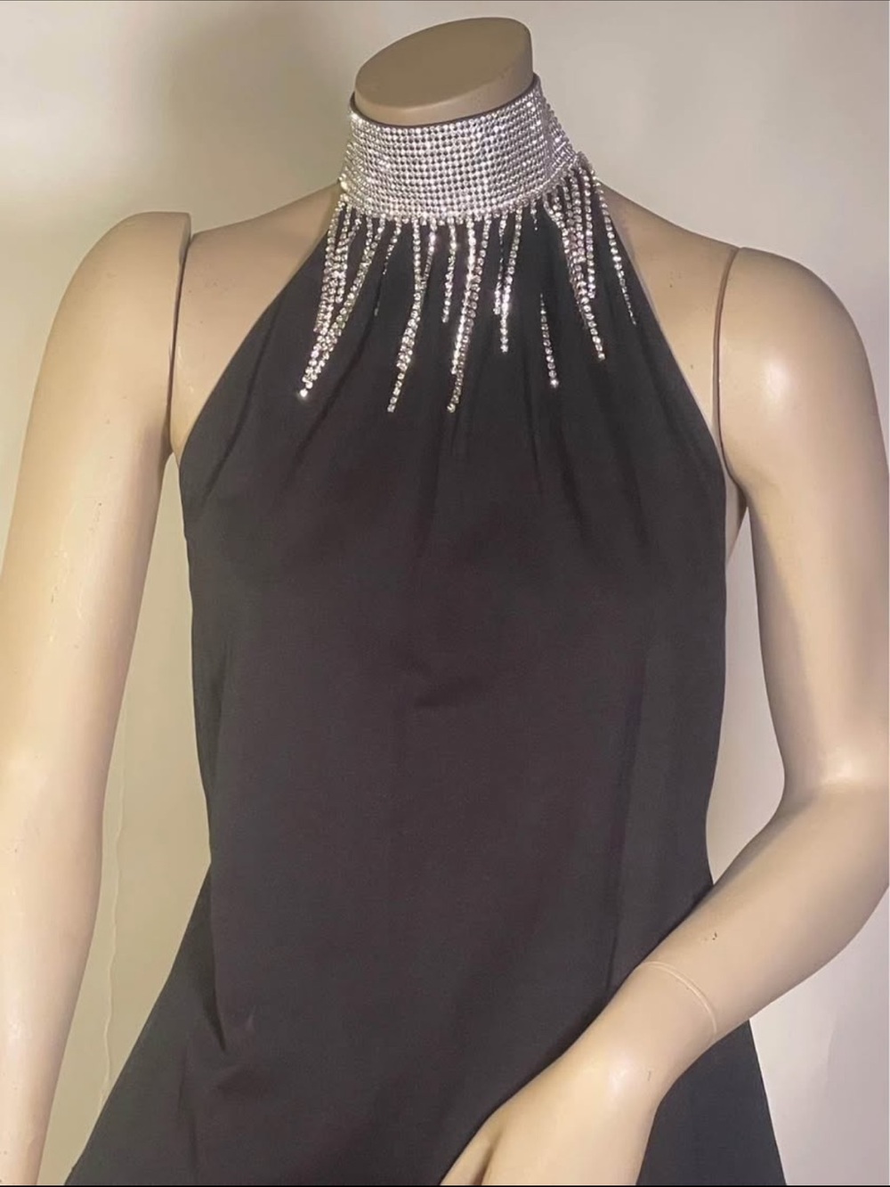 NEW!! INC International Concepts Halter Top Rhinestone Collar Black Medium